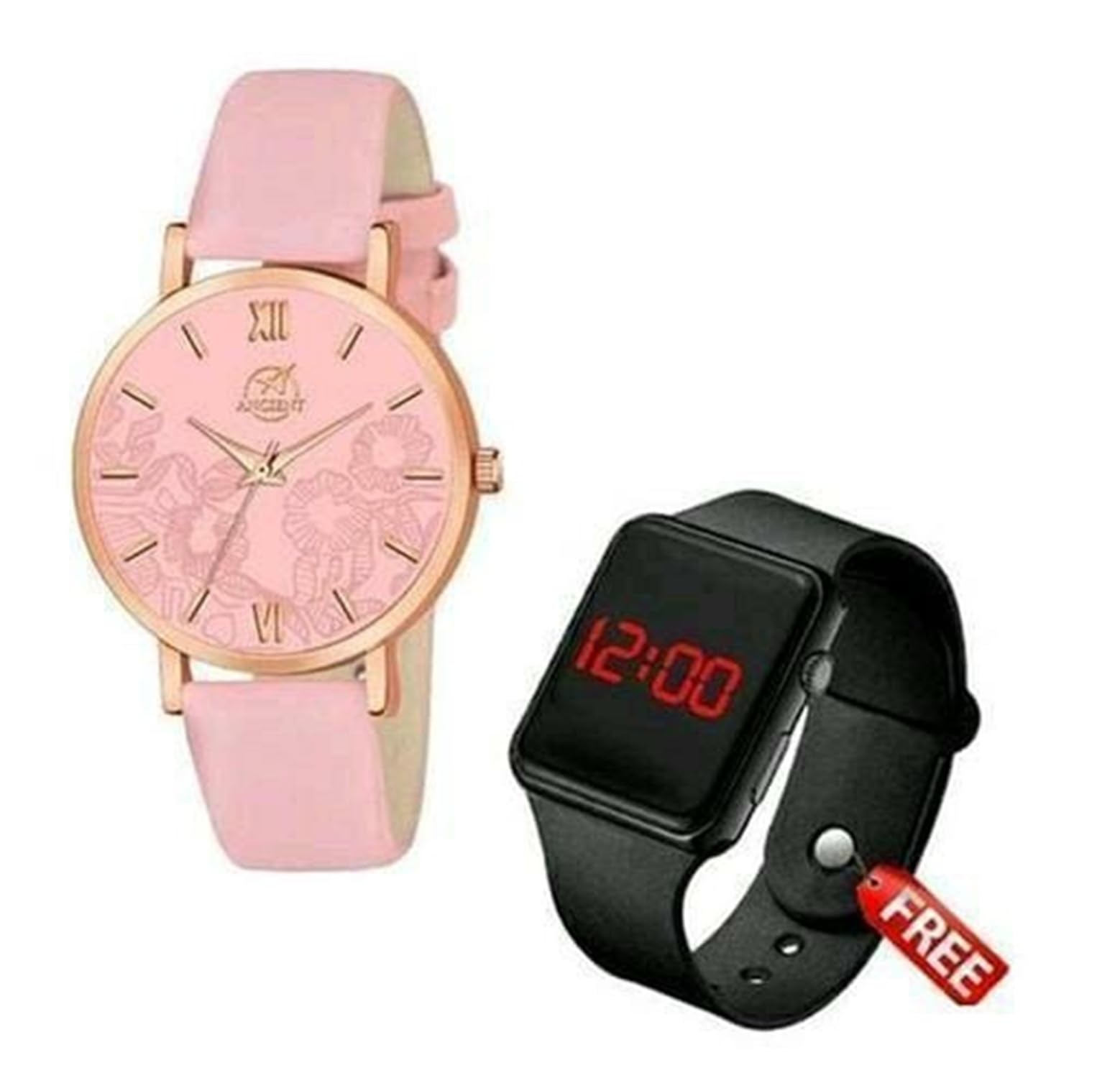 Hibbett Womens Stainless Steel Bezel Claspy Buckle Stainless Steel Case Watch with Free Digital Watch (A_E_25042030_LightPink&Black) (B0C9JKXN9P) Amazon Price History, Amazon Price Tracker