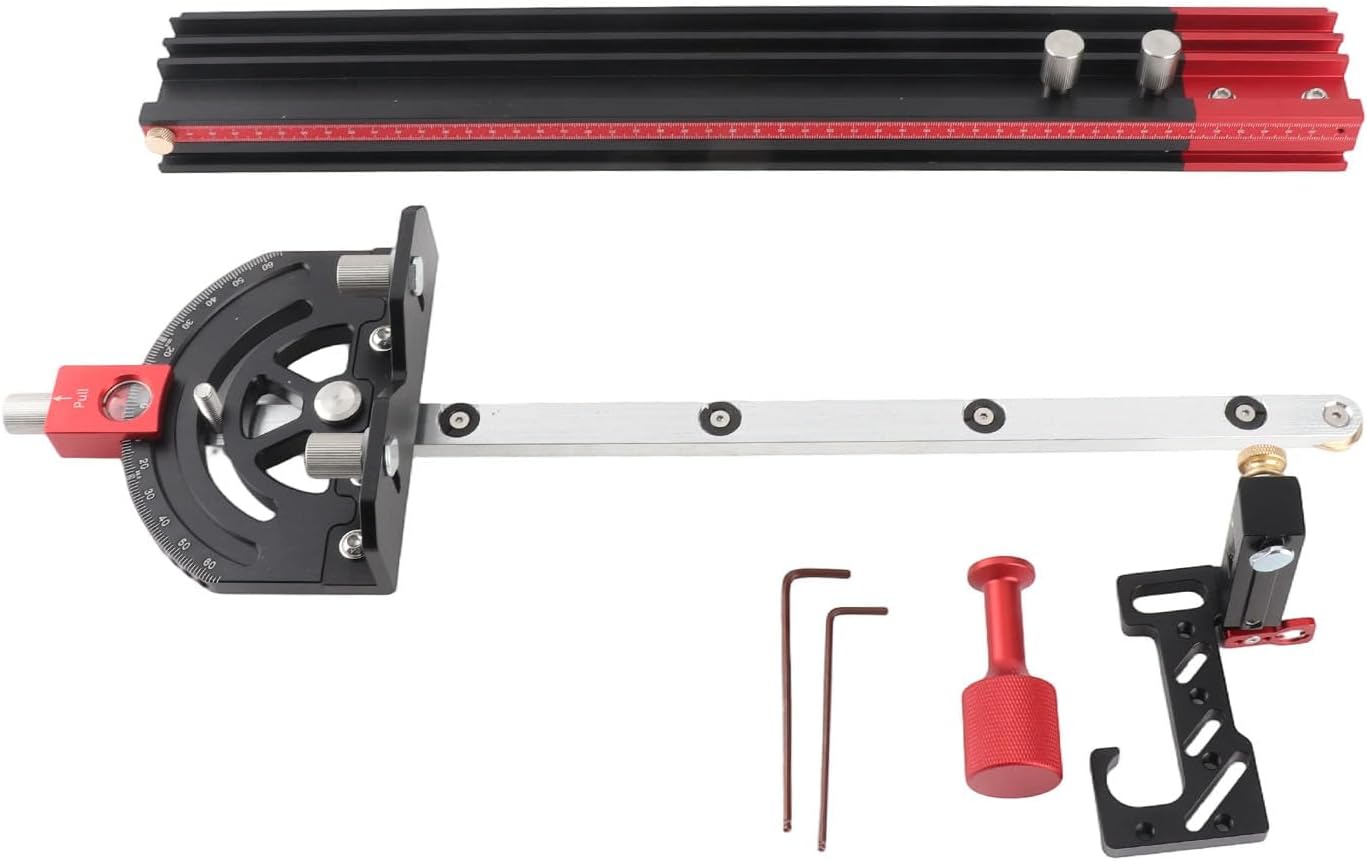 Eujgoov Table Saw Miter Guide, 13 Positive Angle Stops 20 Inch Extendable Fence Fine Adjustable Backing Block, with Sturdy Aluminum Alloy Construction, for Woodworking Band Saws Router