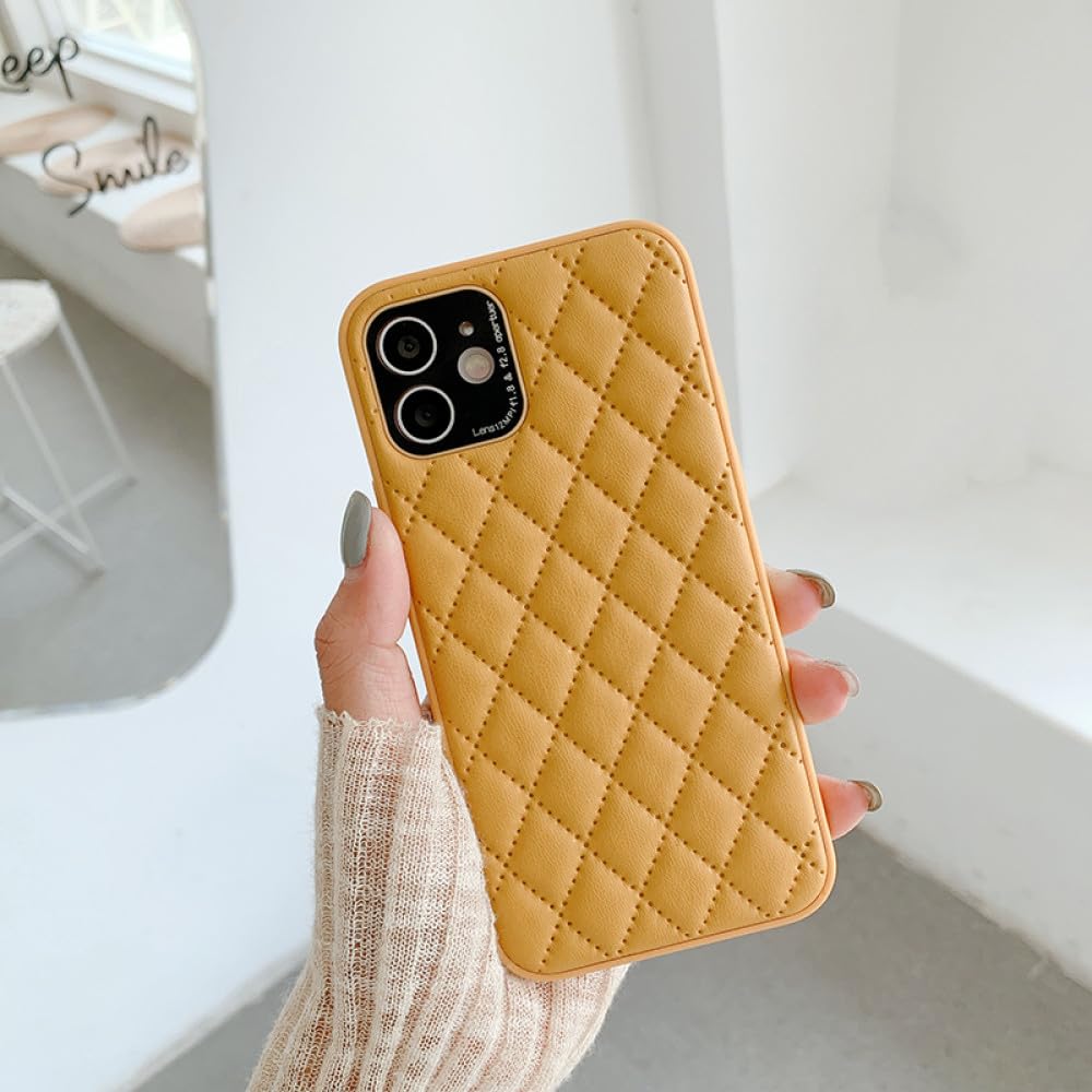 Couvercle objectif métal pour étui iPhone 13 cuir jaune antichoc de luxe