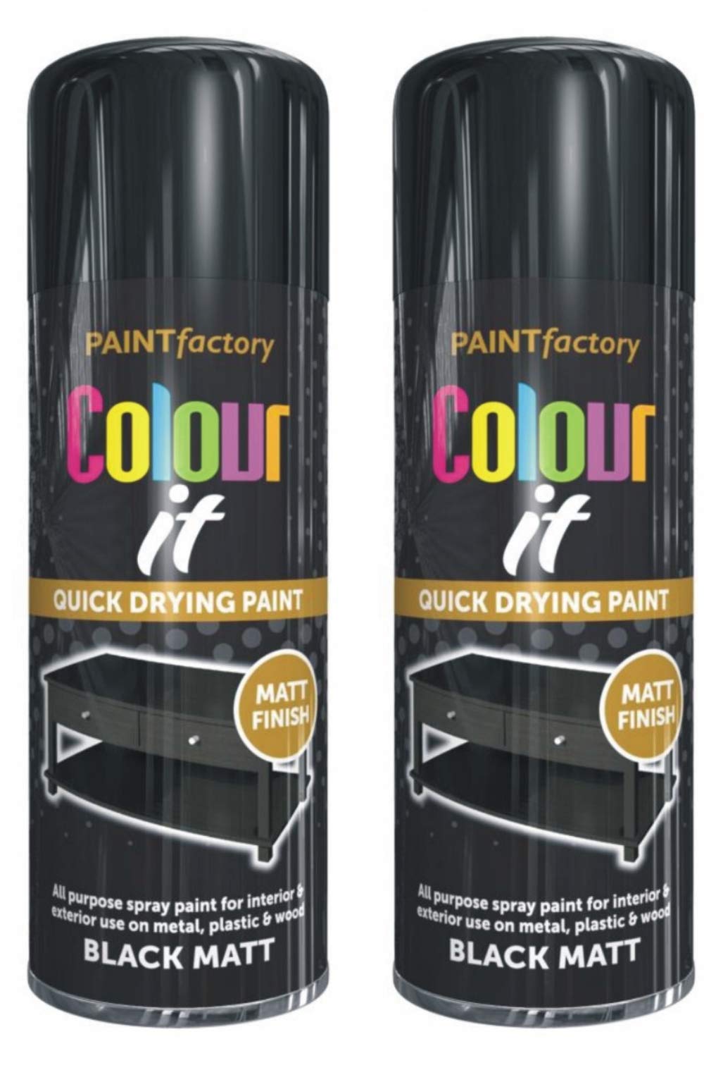 Life Necessities, Spray Paint - 2 x 400 ML, Black Matt, Waterproof, All-Purpose, Washable, Indoor/Outdoor, for Wood, Metal, Plastic - Pack of 2