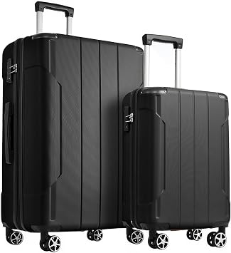 2 Piece Luggage Sets with Spinner Wheels, Hardside Expandable Luggage, Hardshell Carry on Suitcase and Lightweight 28 inch Checked Luggage for Travel Men Women Black