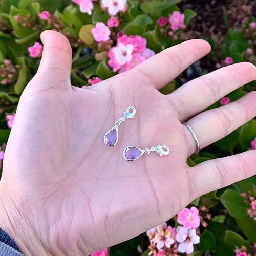 Miniatura 3 de 2 cuentas colgantes con clip de Adabele de alejandrita de junio de color violeta claro, cuentas de gota resistentes al deslustre, cierre de langosta