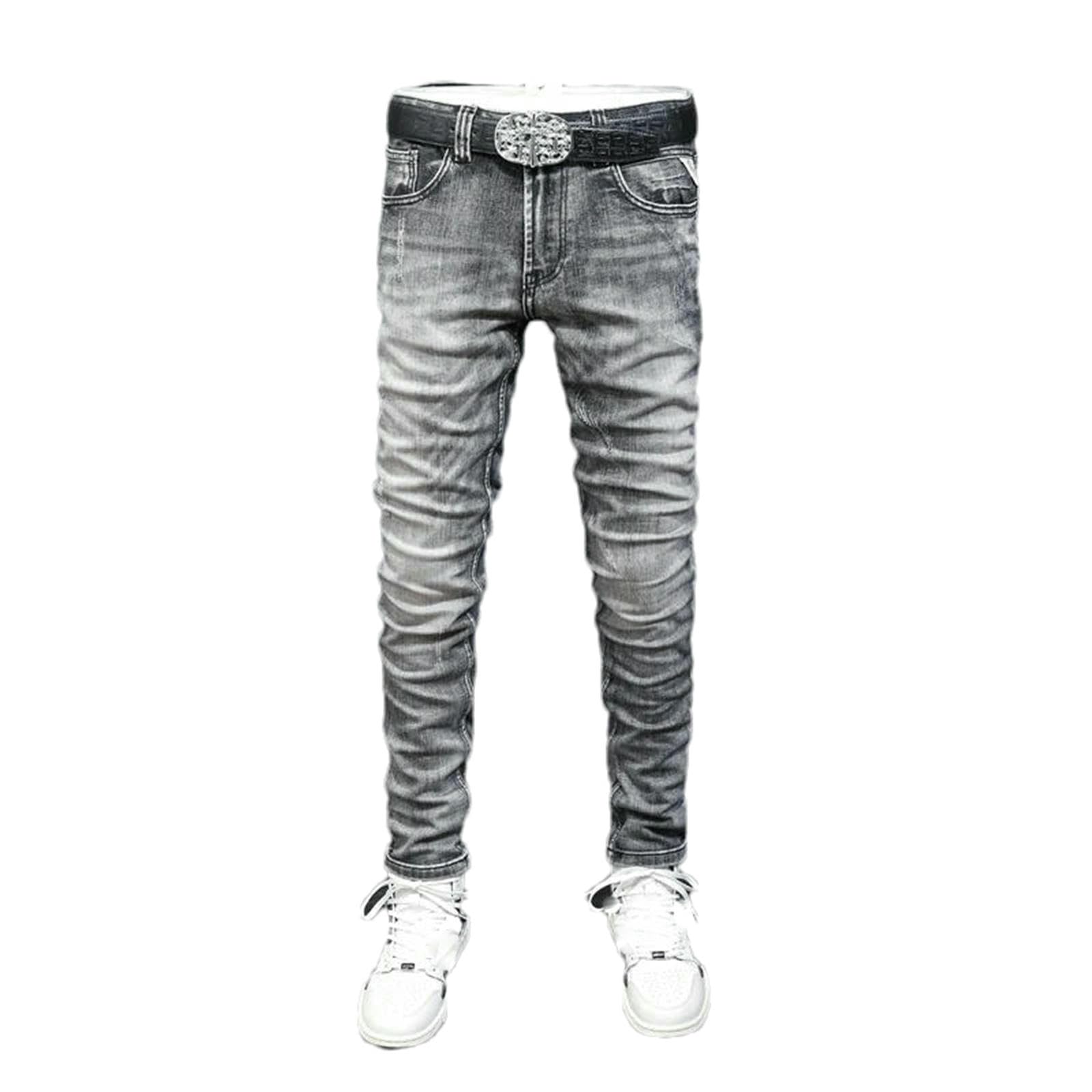 Jeans homme ripped gris foncé denim stretch effet usé rétro - 7