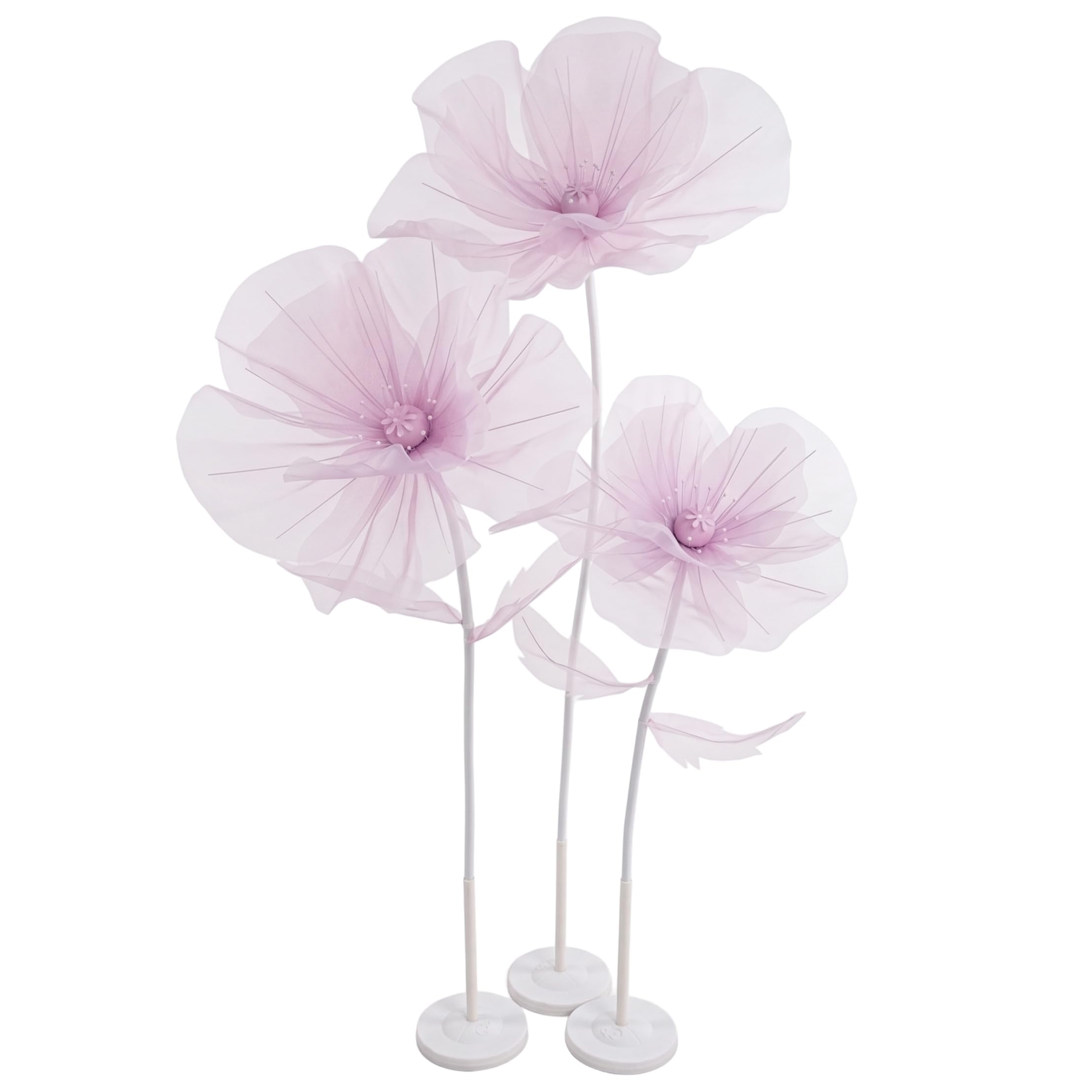Gemuseeee 3PCS Giant Standing Organza Large Flowers Wedding Decor for Indoor & Outdoor Includes Pole & Base - Purple