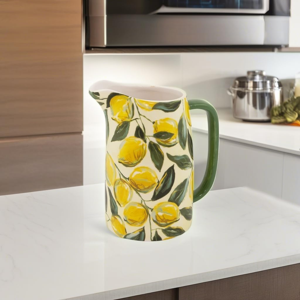 Boston International Ceramic Drink Pitcher, 5.5 Cups, Painterly Lemons - Image 5