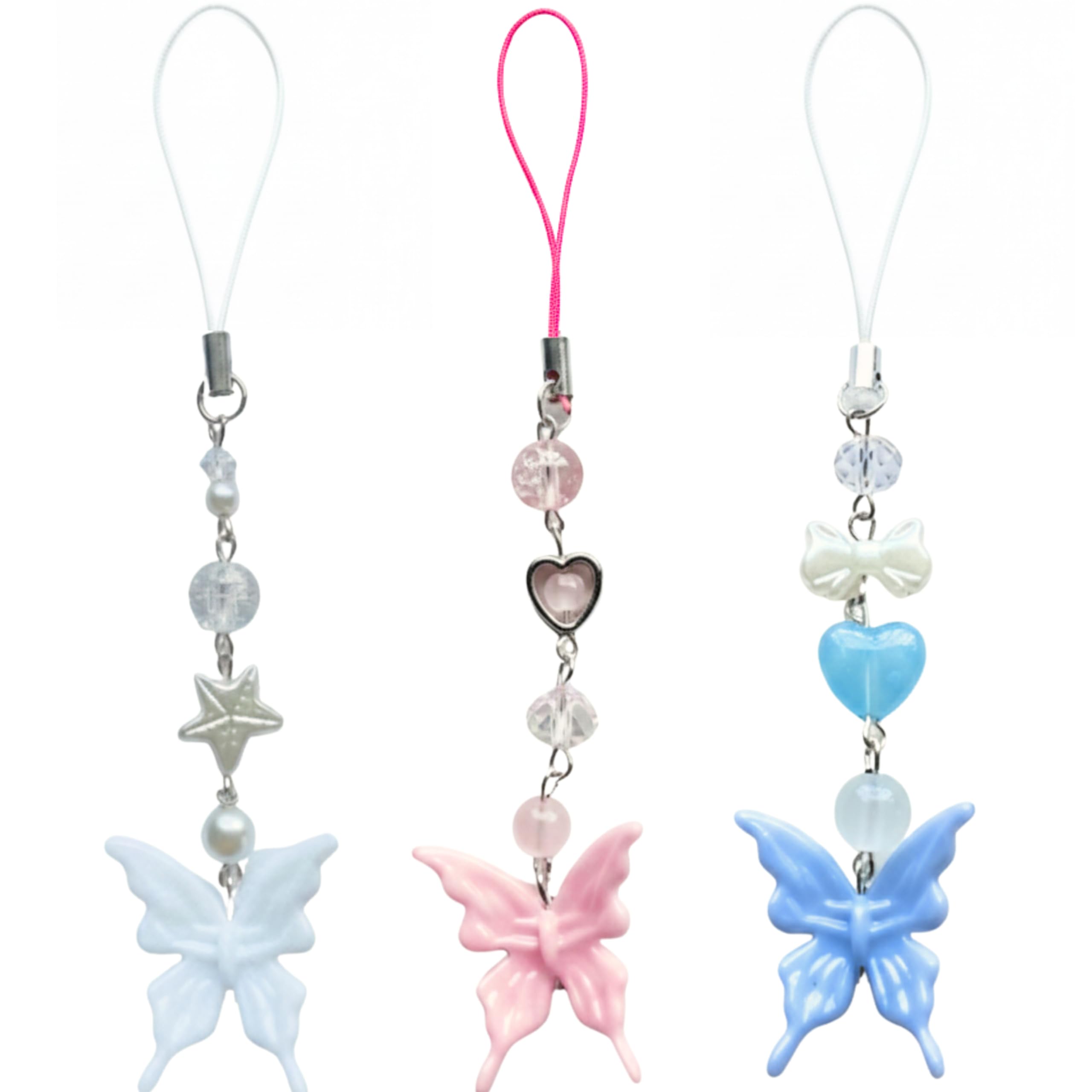 SNOWY SHOP Y2K 3 PCS Phone Charm Set – Korean Bow Ribbon Heart Star Charms | Kawaii Aesthetic Phone Hanging Strap Bag Keychain Gift for Girls & Women-image-14