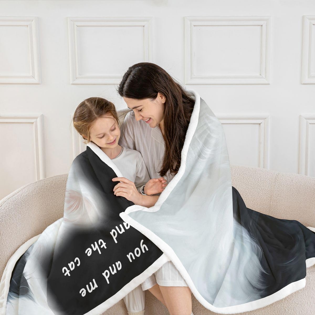 Erosebridal Black White Cats Fleece Blanket Baby 30"x40" 3D Cute Cat Warm Plush Sherpa Blanket Pet Lover Fuzzy Plush Throw Blue Eyes Letter Room Decor