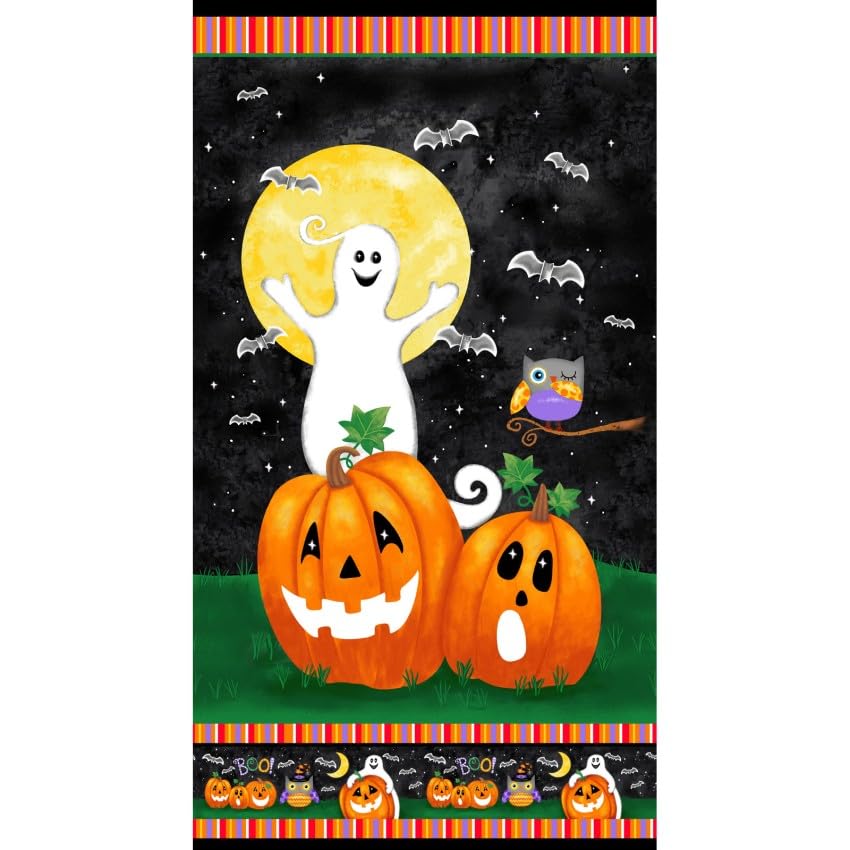 Cotton Fabric Studio E Spooky Friends Glow 24" Halloween Panel 7063PG-93 Fabric Panel