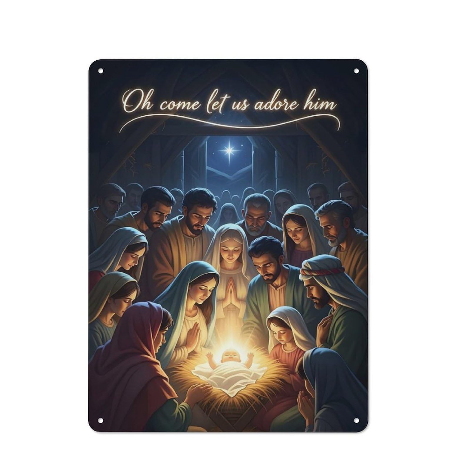 Nativity Scene Oh Come Let Us Adore Vintage Metal Sign 40x30cm for Living Room Wall, Gift for Home Wall Decor Collectors during The Christmas Season