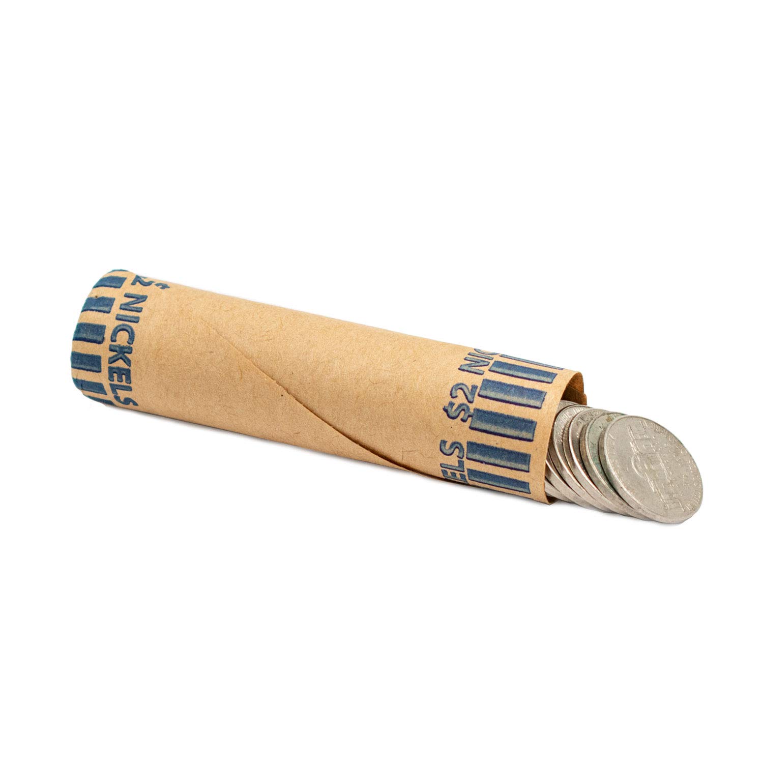 Pre-Formed Nickel Coin Wrappers Bundle Of 100 - Color-Coded Kraft Paper Rolls