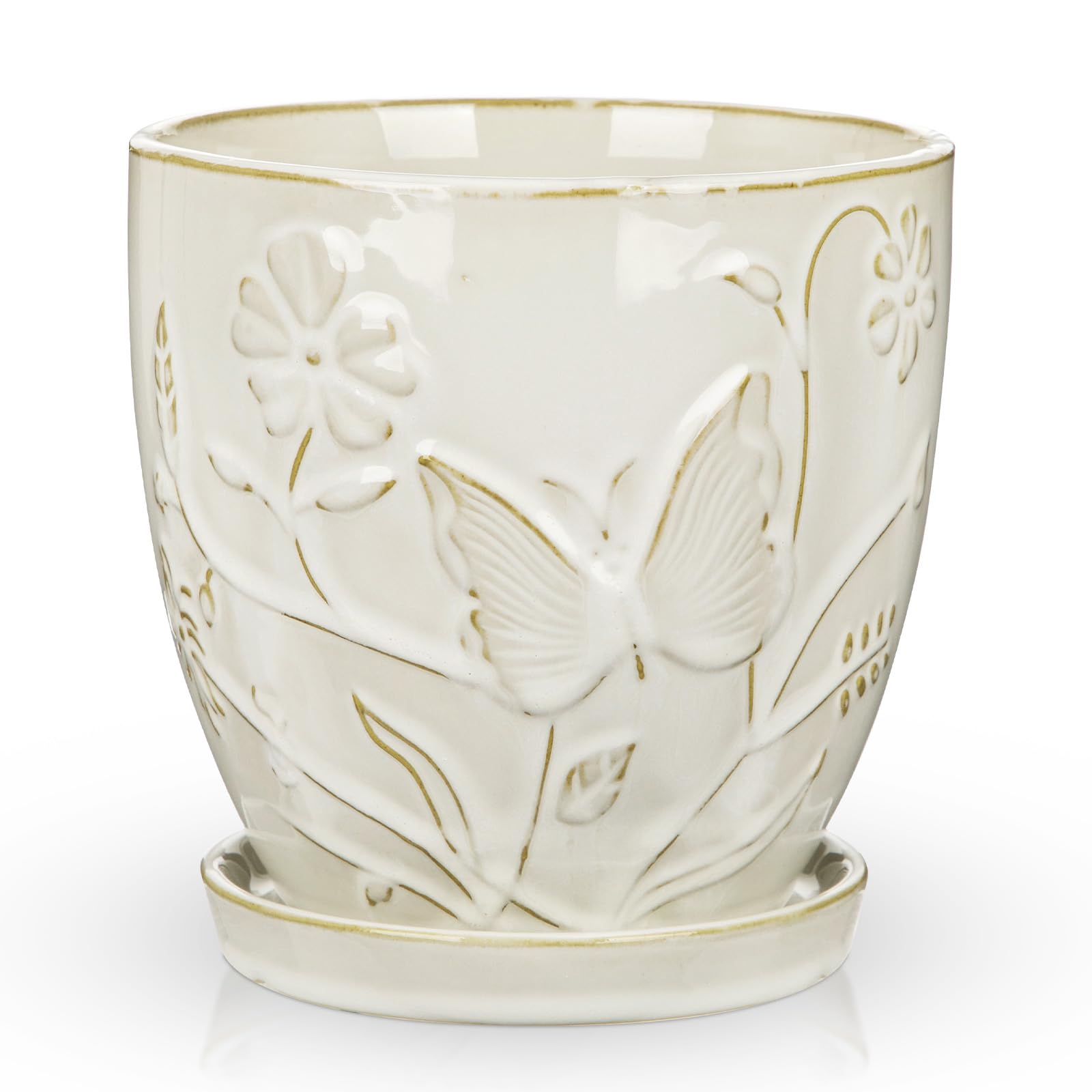 Photo 1 of Hollyone 6 Inch Ceramic Planter - White Butterfly