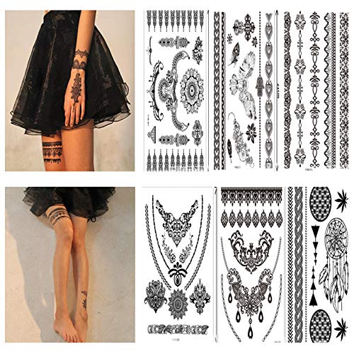 10 Hojas Tatuajes Adhesivos Tatuajes Cuerpo Tatuaje Temporal Cuello Pegatina Tatuaje para Mujeres para Fiesta Cumpleaños… - Imagen 3