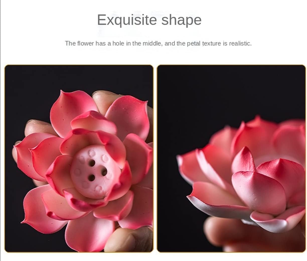 Ceramic Lotus Incense Burner Stick Holder Line Incense Plate with 3 Holes Teahouse Yoga Studios Decorations (Red)