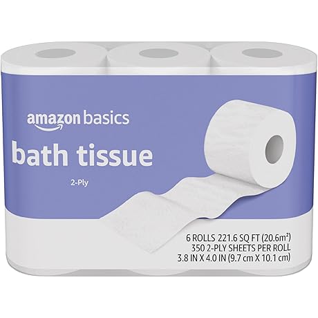 Amazon Basics Toilet Paper Rolls (6 Rolls =24 Regular Rolls)