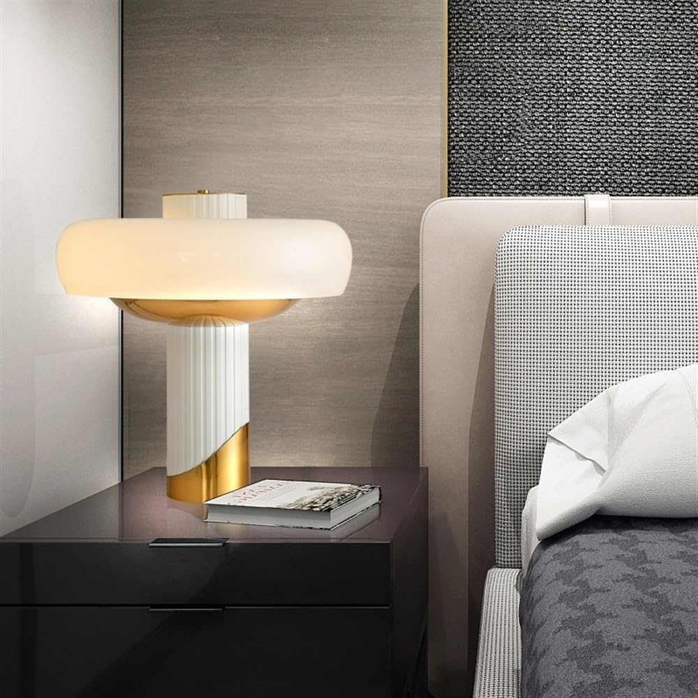 Lampade da tavolo E14, con paralume in vetro bianco latte, piccola lampada con funzione di protezione degli occhi, camera da letto con filo soggiorno