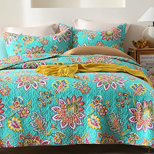 Visimisi Cotton Bedspread Quilt Sets Reversible Bedding Coverlet Sets Comforter Paisley Floral Bedspread (Green Vintage Floral, Queen Size) #TOP4