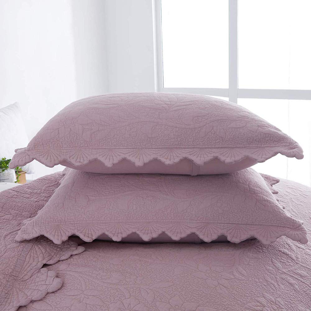Couvre-lit Matelassé En Coton King Size 250x270cm Avec 2 Taies D'Oreiller - Rose