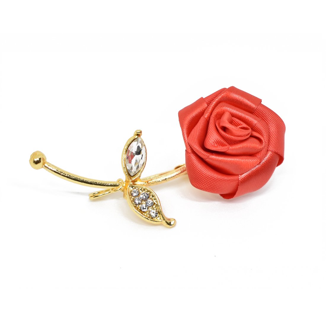 verceys Handmade Polyester Red Rose Golden Leaf Lapel Men Brooch Boutonniere Tuxedo Pin Suit Wedding Corsage (Red)-picture-56