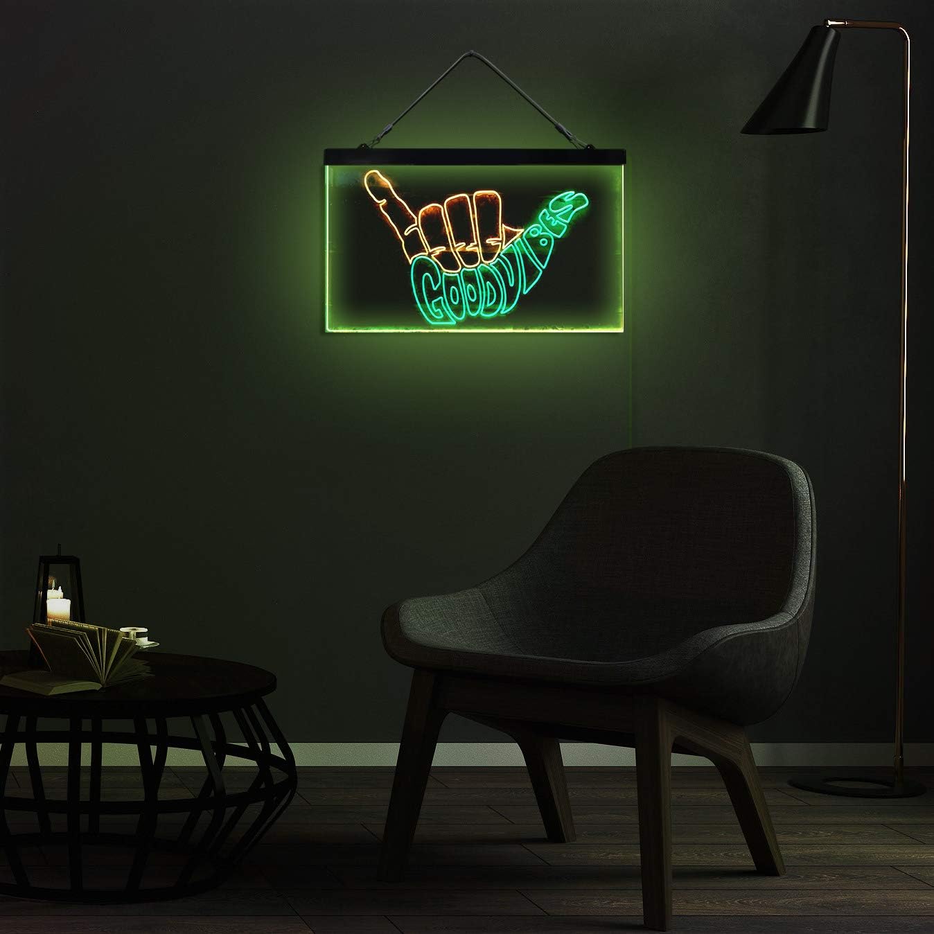 ADVPRO Good Vibes Only Hand Party Decoration Dual Color LED Neon Sign Green & Yellow 12" x 8.5" st6s32-i1076-gy