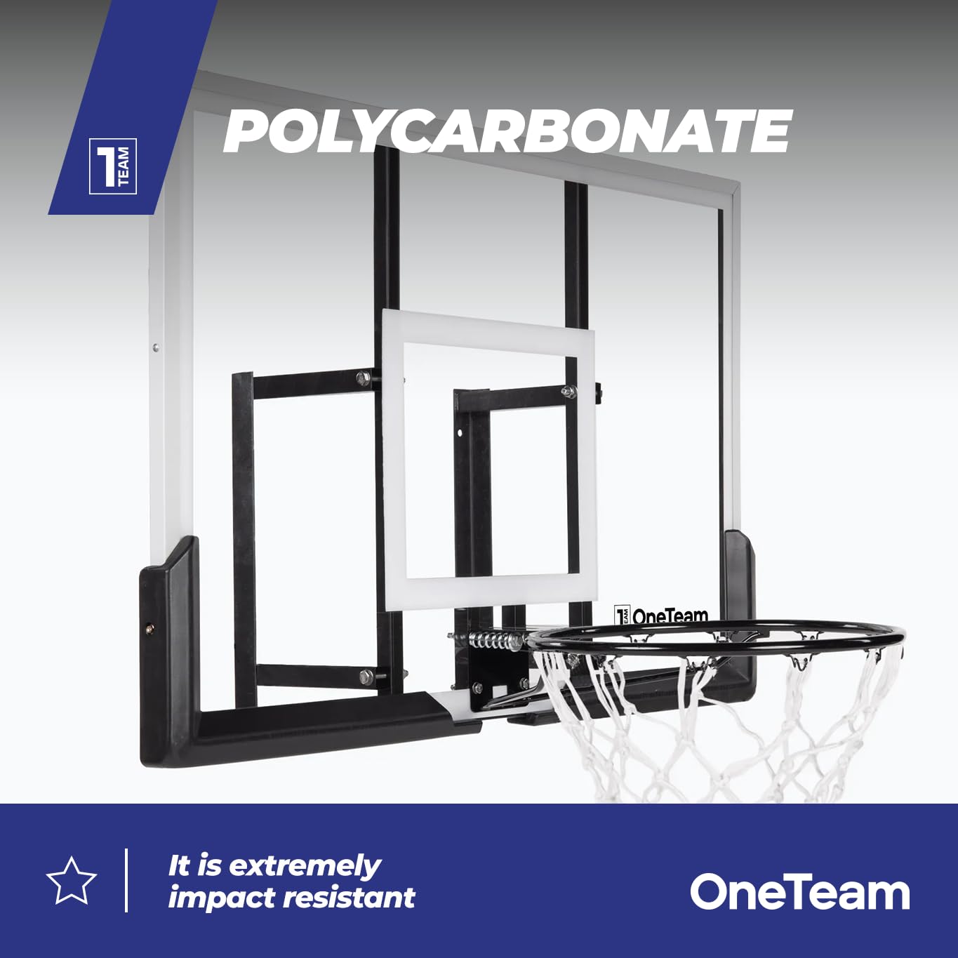 OneTeam Tavola da basket, dimensioni 122 x 82 cm, colore nero, con rete in nylon e cestino in acciaio da 45 cm, materiali di costruzione durevoli