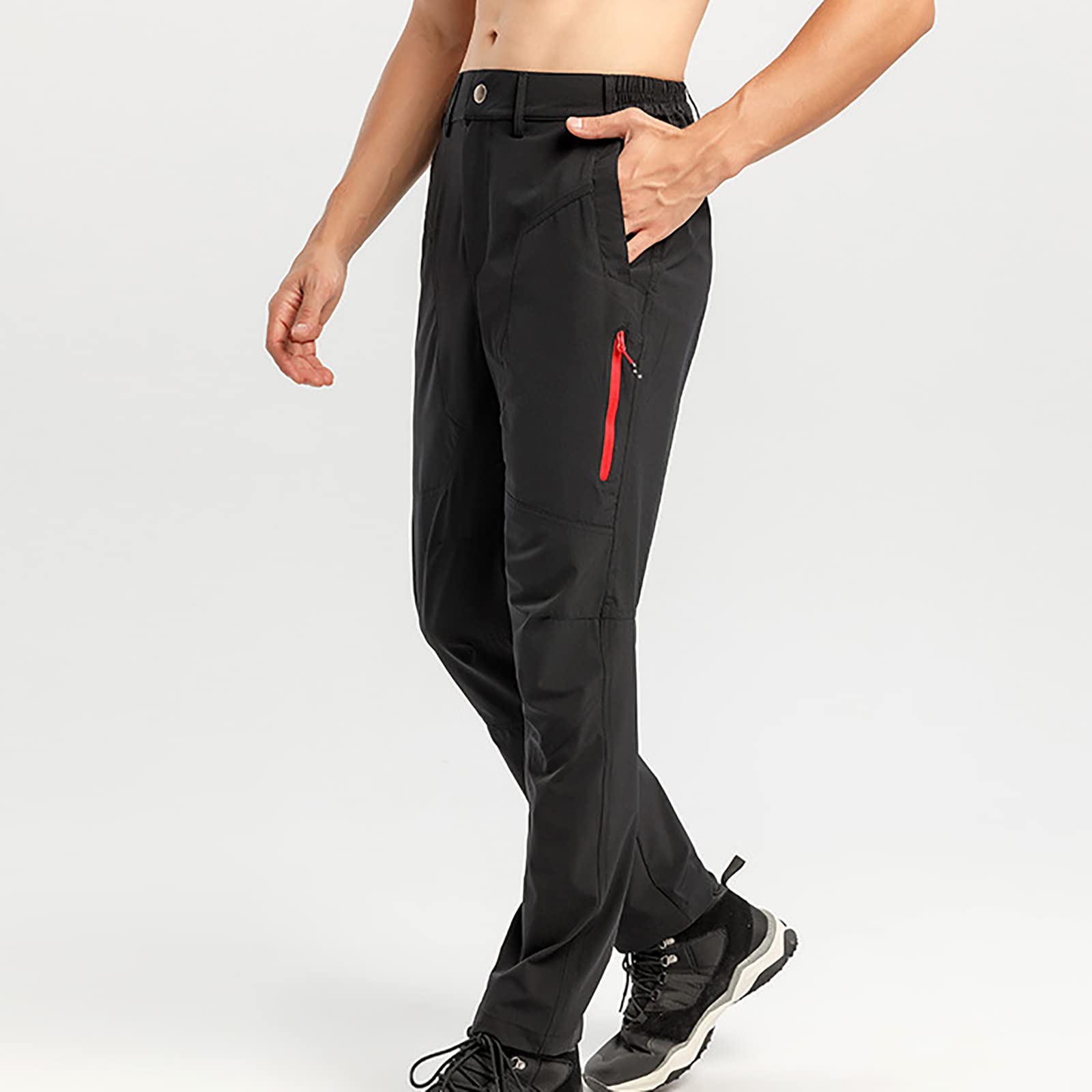 Pantaloni da Trekking Uomo Softshell Pantaloni da Trekking con Tasche con Zip Primavera Estate(Size:M,Color:Nero)
