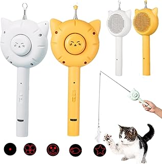 5 in 1 Cuddles and Meow Cat Brush with Release Button Cat Comb - Pet Hair Cleaner Brush for Cats and Dogs, Pet Grooming Self Cleaning Brush for Shedding Long Haired & Short Haired Cats (White+Yellow)
