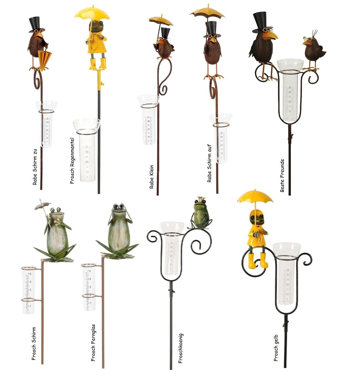 NETPROSHOP Regenmesser Rabe oder Frosch am Stab H: ca. 120 cm aus Metall u. Glas, Auswahl:Rabe Schirm auf - 4