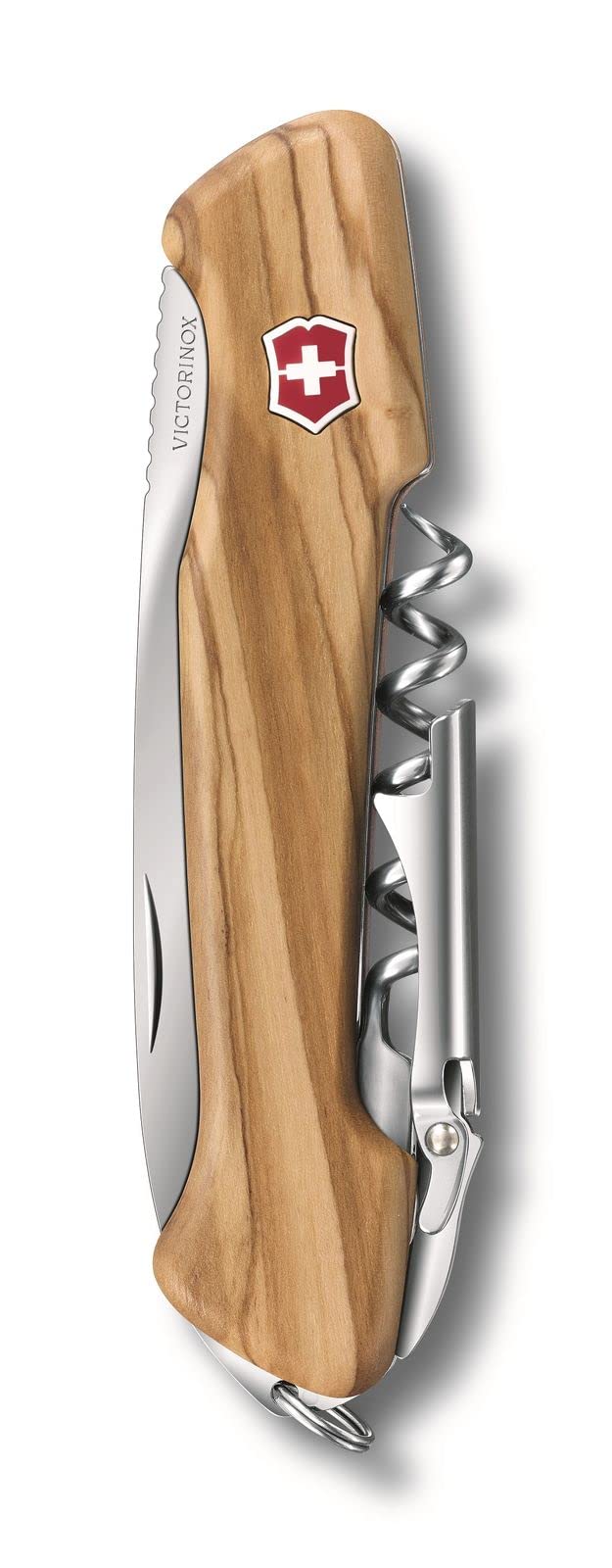 Victorinox Wine Master, Navaja suiza con mango de madera de olivo, funda de cuero y 6 funciones, incluyendo sacacorchos