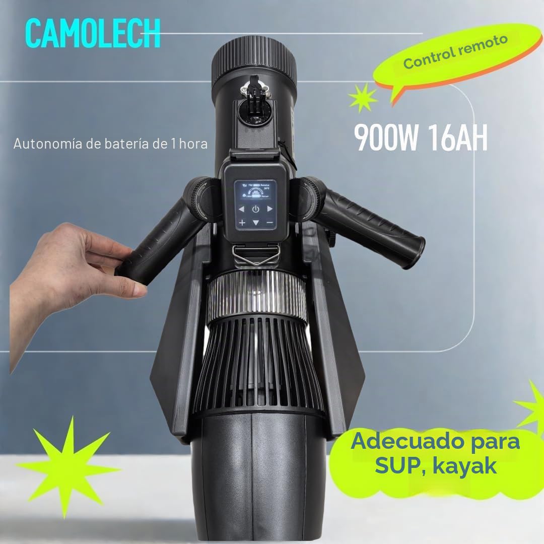 Camolech 900W Aleta eléctrica para SUP - Scooter submarino de alta velocidad de 2,8 m/s con control remoto, tiempo de ejecución de 130 minutos, motor para kayak, equipo multiusos para surf/buceo