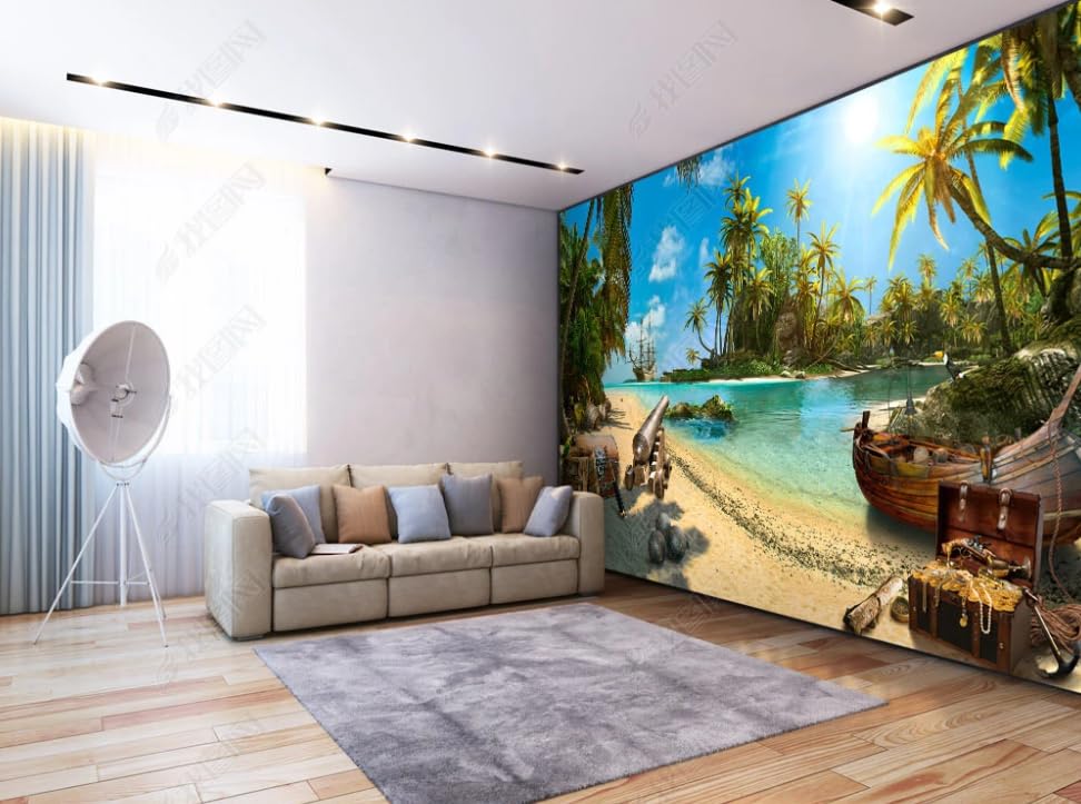 Papier peint intissé paysage pour masquer un mur abîmé de salon - 2