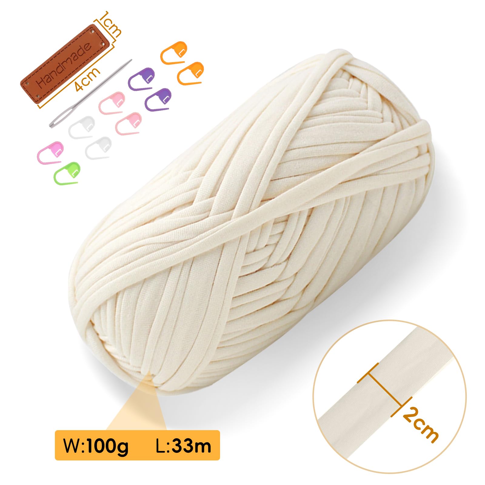 T Shirt Yarn for Crocheting 100gx2 Chunky Crochet Yarn Elastic Fabric Set including Accessories, Ideal for DIY Bags Blankets - Image 2
