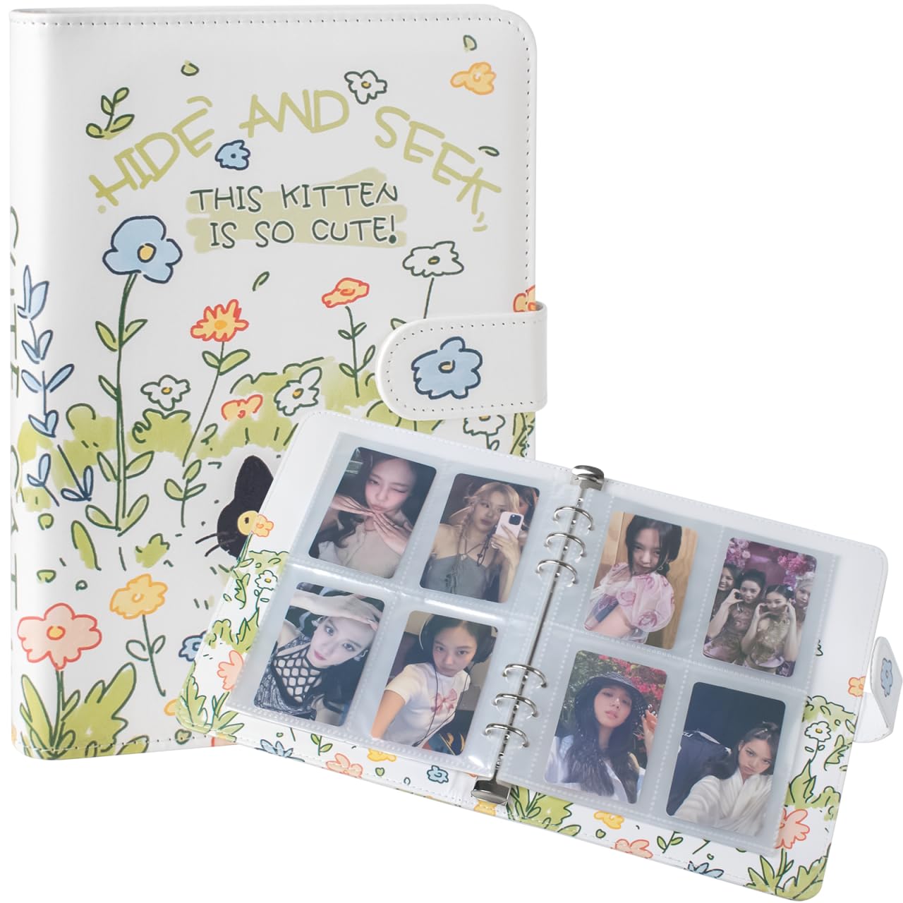 Classeur de cartes photo Kpop A5 en cuir synthétique luxe à 6 anneaux