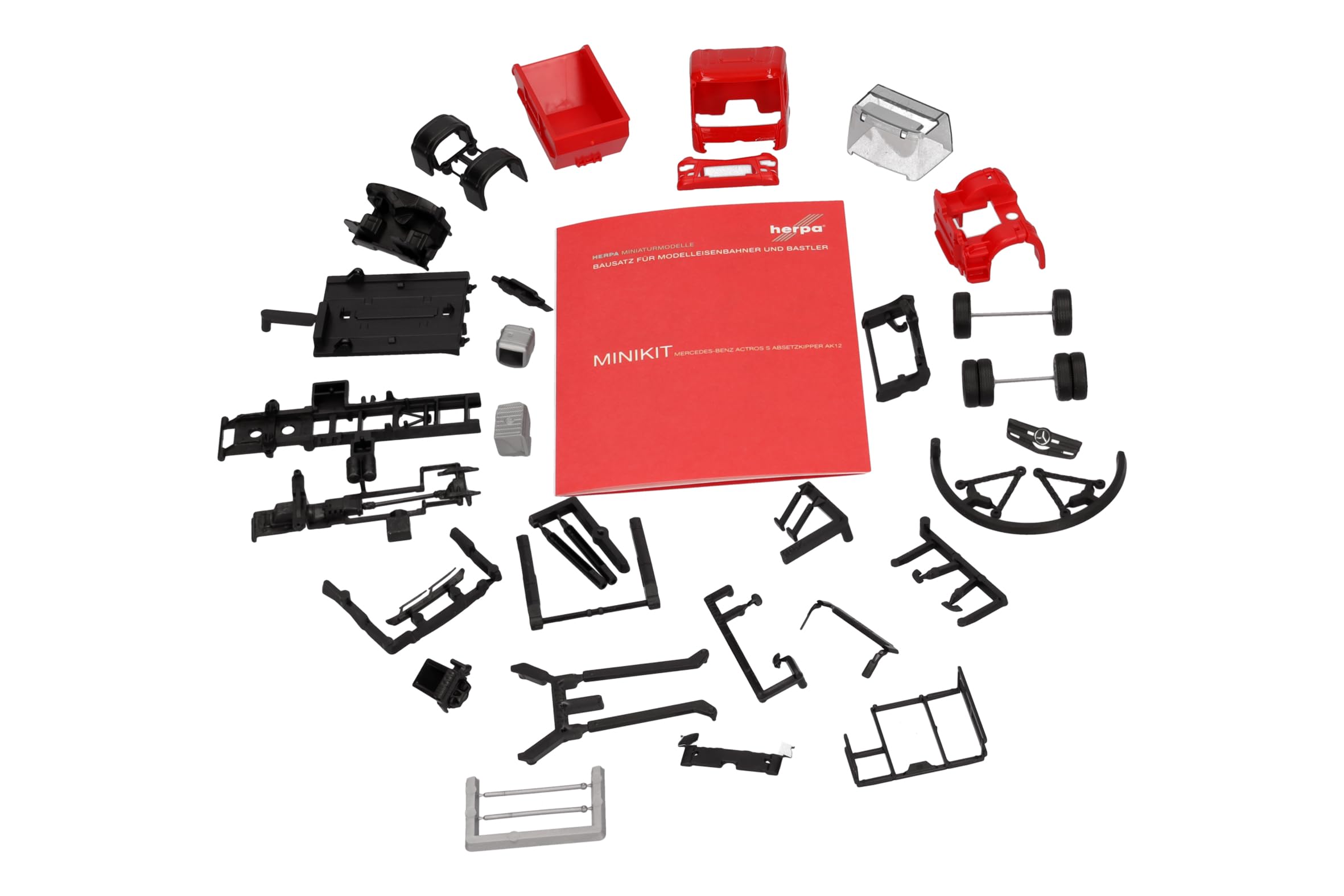 Herpa Modellbausatz Minikit Mercedes-Benz Actros S Absetzkipper AK12, Miniatur im Maßstab 1:87, Sammlerstück, Kit für Modellbau, Kunststoff, Farbe: rot