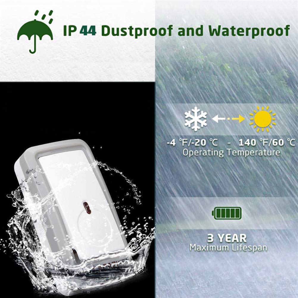 Mini Campanello Wireless Impermeabile IP44, Kit Campanello Porta a Lungo Raggio 1150 piedi/350 m, 3 Pulsanti e 3 ricevitori, 48 suonerie, 6 Livelli di Volume, indicatore