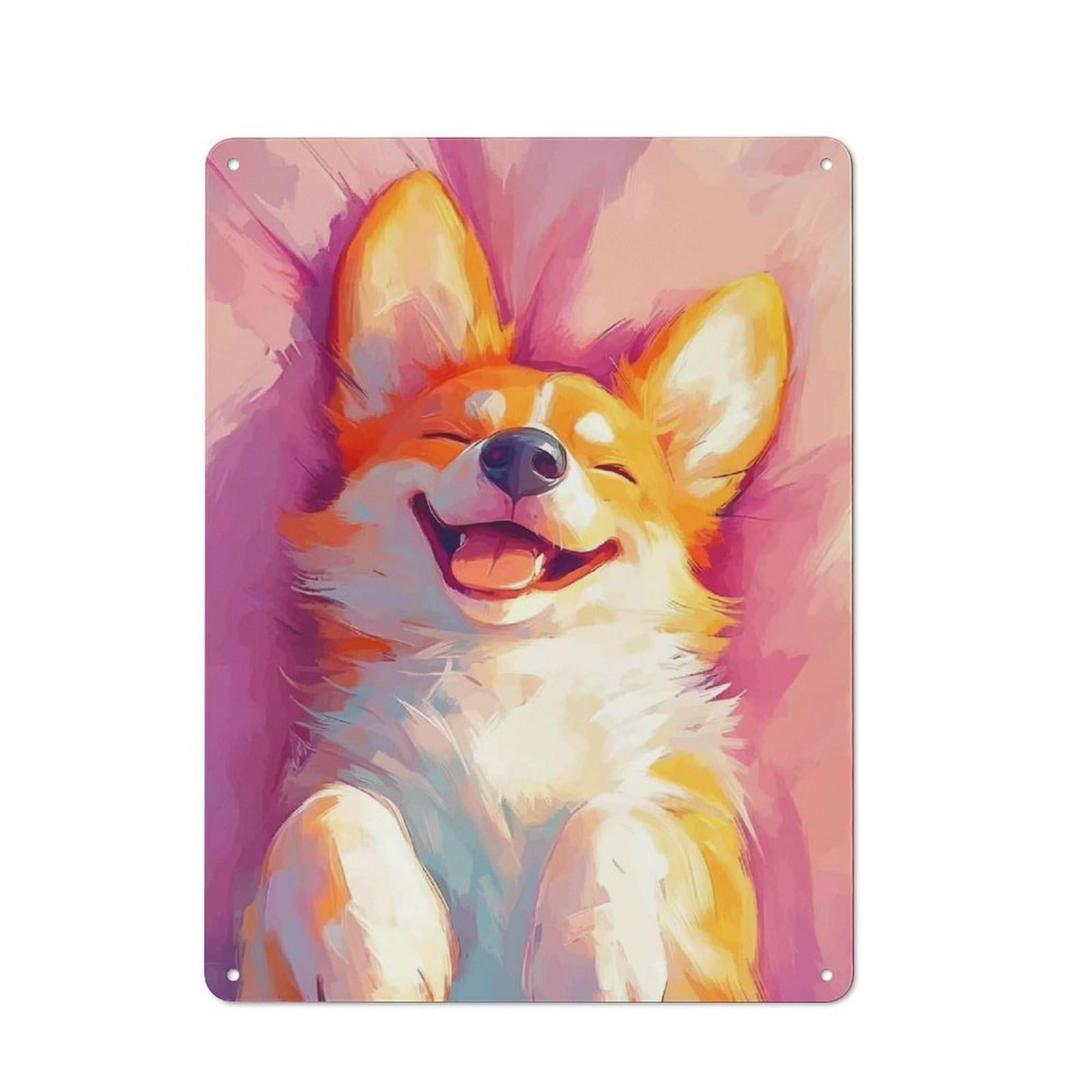 Junmoney Happy Corgi Painting Industrial-Style Metal Plaque 40X30cm For Hallway Wall, A Winter Wall Decor Update For Hallway Decor Lovers