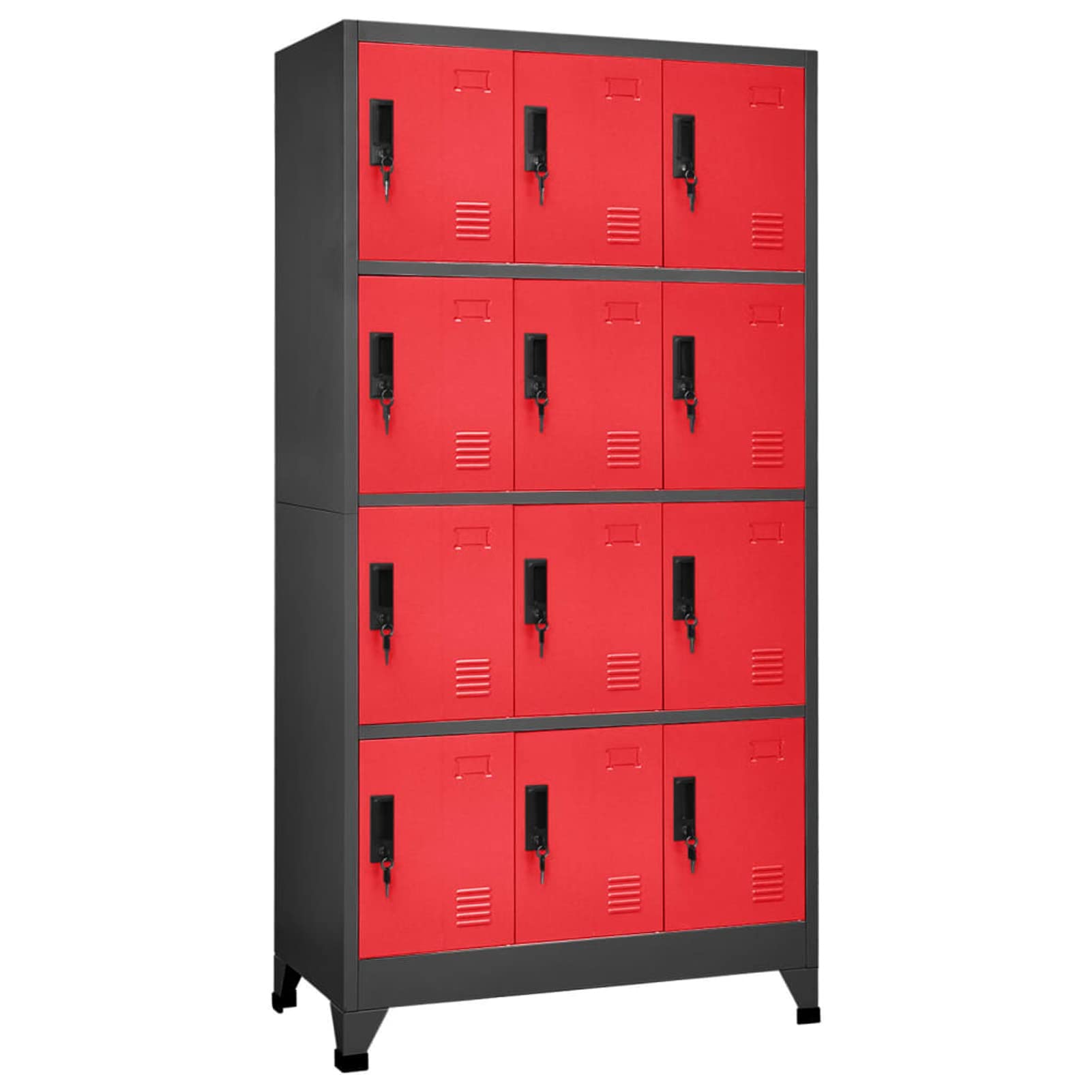 Armadietto Spogliatoio, Armadio con Serratura, Armadio Ufficio, Armadio in Metallo, Armadietto con Chiave Antracite e Rosso 90x45x180 cm Acciaio