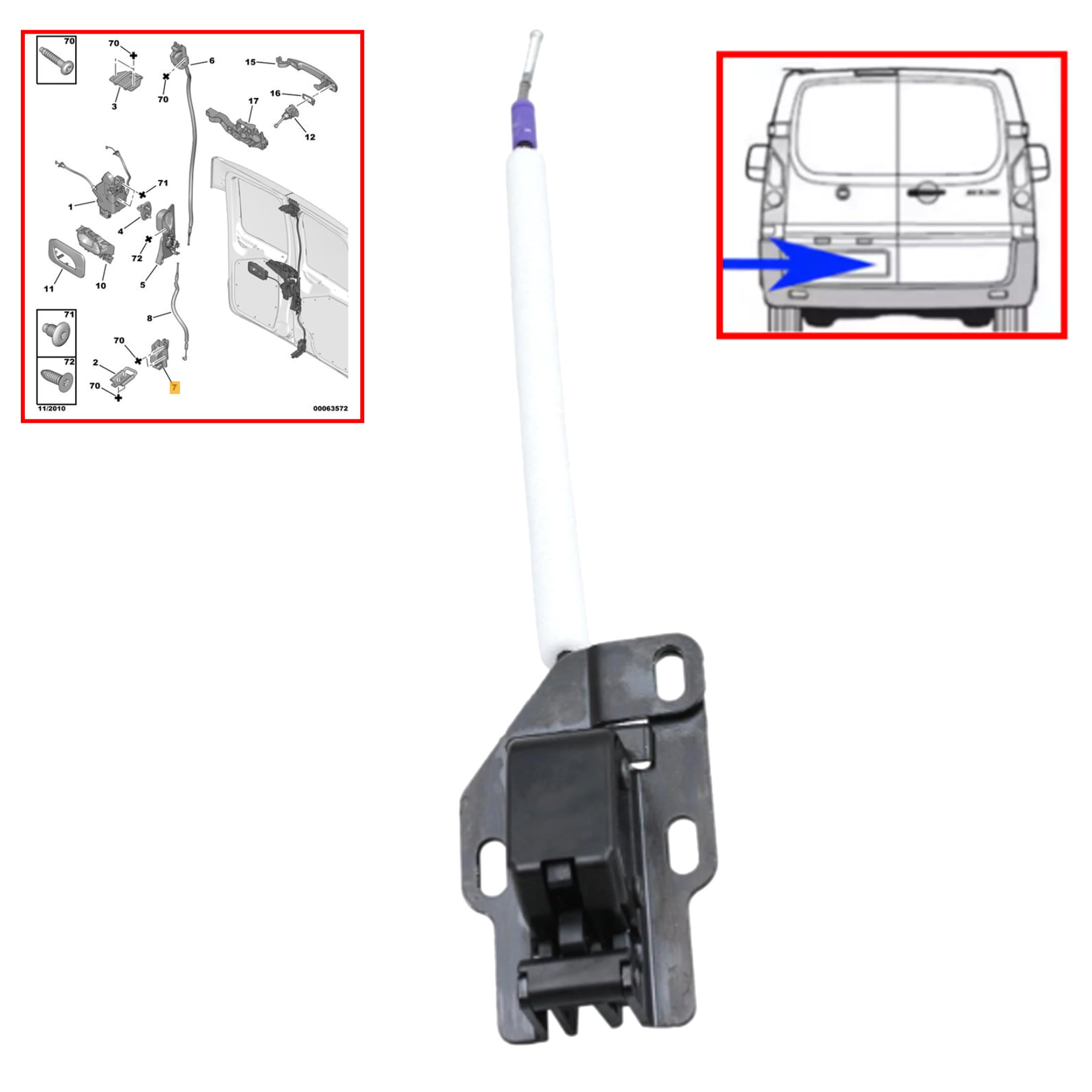Partsline Mécanisme de Serrure Inférieure de Porte Arrière Gauche (côté conducteur) compatible avec Jumpy, Scudo, Expert (2016-) - 1498381080 9137L3