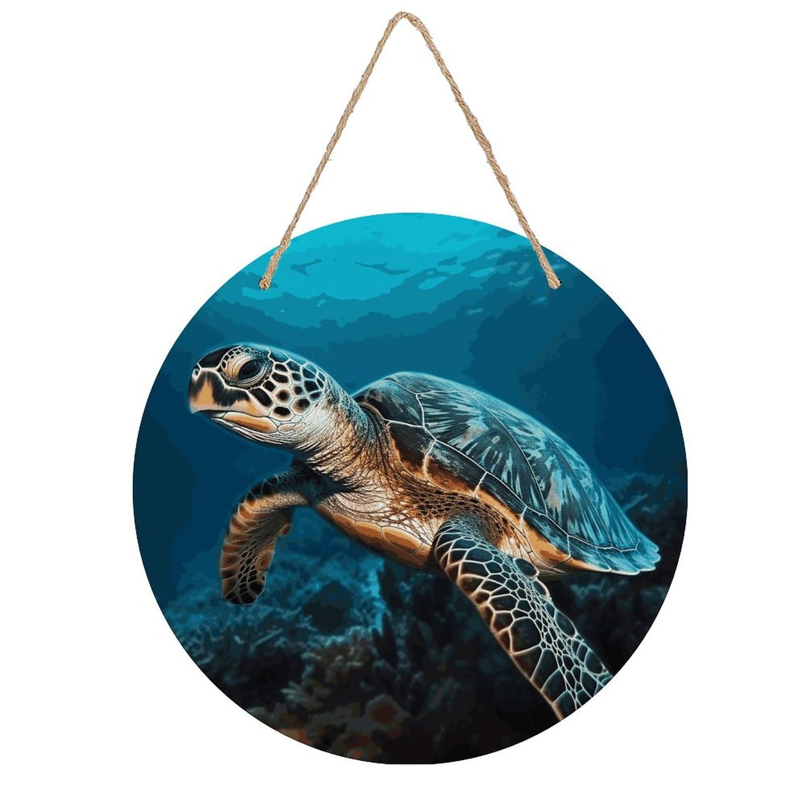 Adfgyerh Style Sea Turtle2 Room Decor，Round Wooden Board Painting，Wall Art，Easy To Hang，Wall Decor ，Suitable For Homes, Offices, Holidays, Bars, Cafes, And Other Venues.