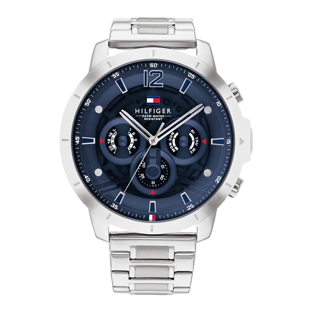 Tommy Hilfiger Multi Zifferblatt Quarz Uhr für Herren mit Silbernes Edelstahlarmband - 1710492