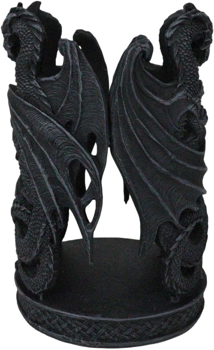 Ebros Gift Medieval Fantasy Celtic Earth Guardians Dual Dragons Stationery Or Pillar Candle Or Bottle Holder Statue Gothic Dragon Themed Multi Purpose Organizer