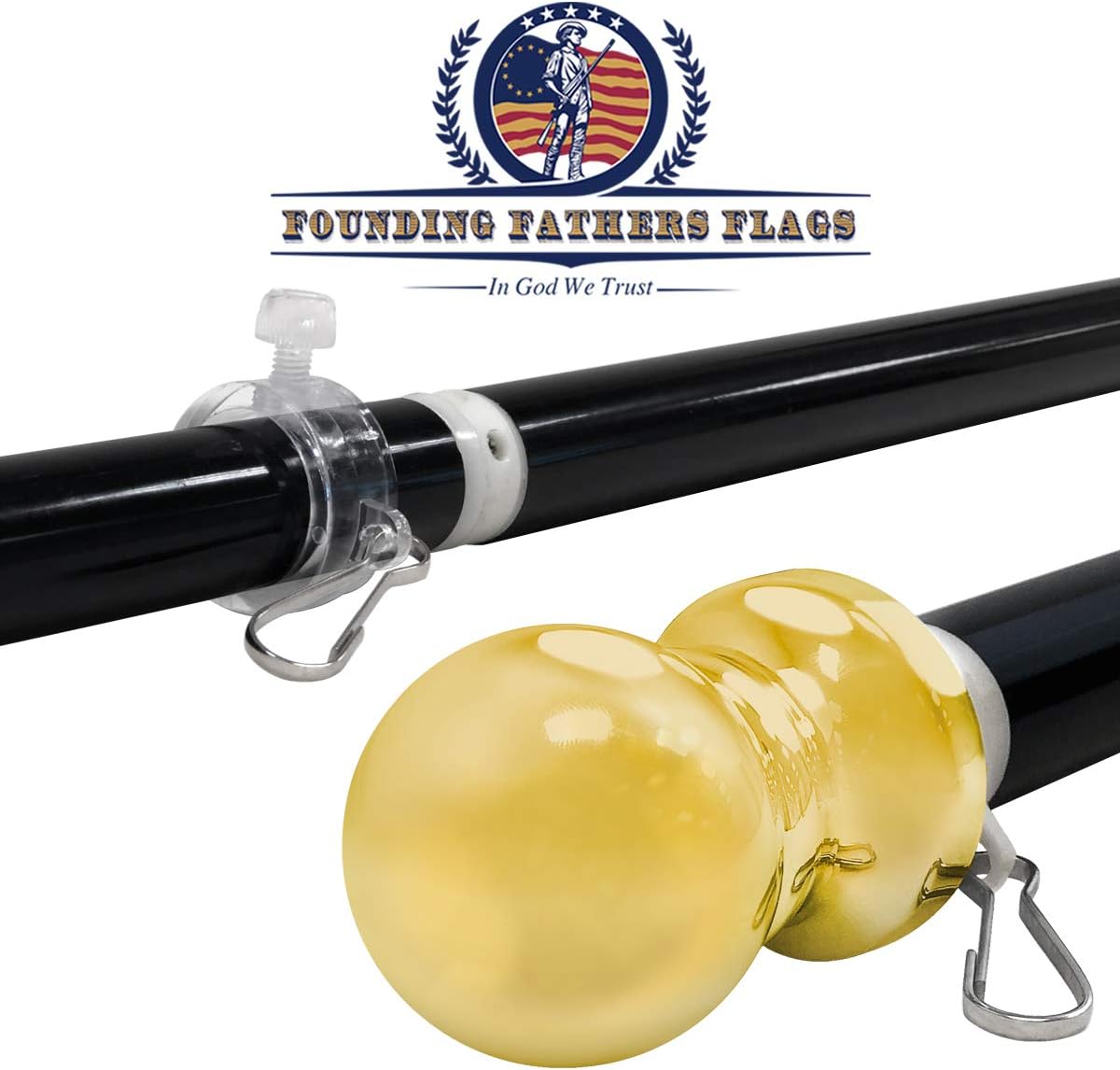 6ft Spinning Flag Pole - Black Pole & Gold Topper - Outdoor Wall Hanging Tangle Free Spinning Flag Pole - Special Edition Durable Fade Resistant Outdoor Display for House Yard Porch Wall Schools