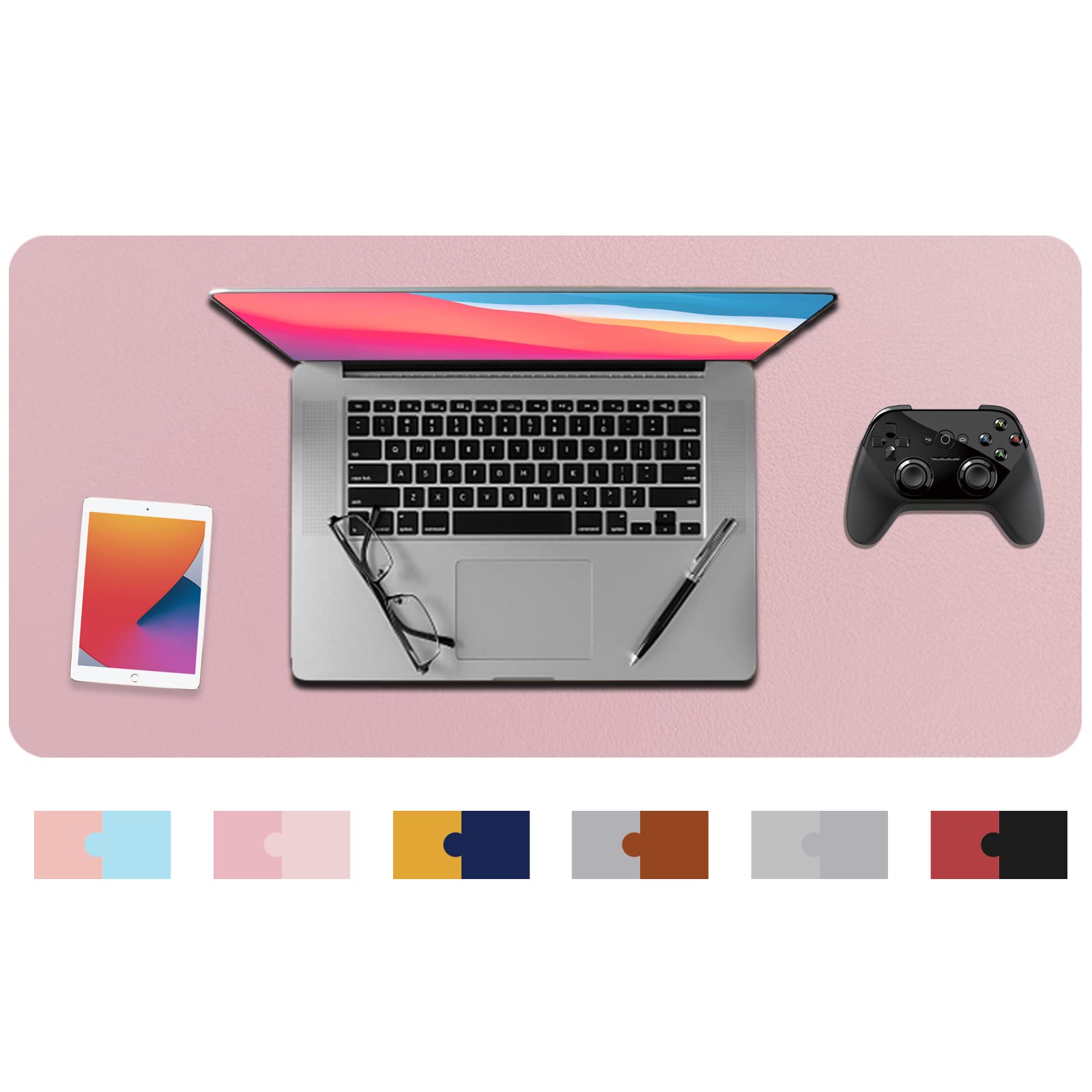 Photo 1 of AMEIGOZE Desk Mouse pad Gaming Pads for Wireless Mouse Ergonomic Mouse pad Leather Mouse Pad Large Desk Pad Protector?Purple/Pink 23.6"x13.8"?