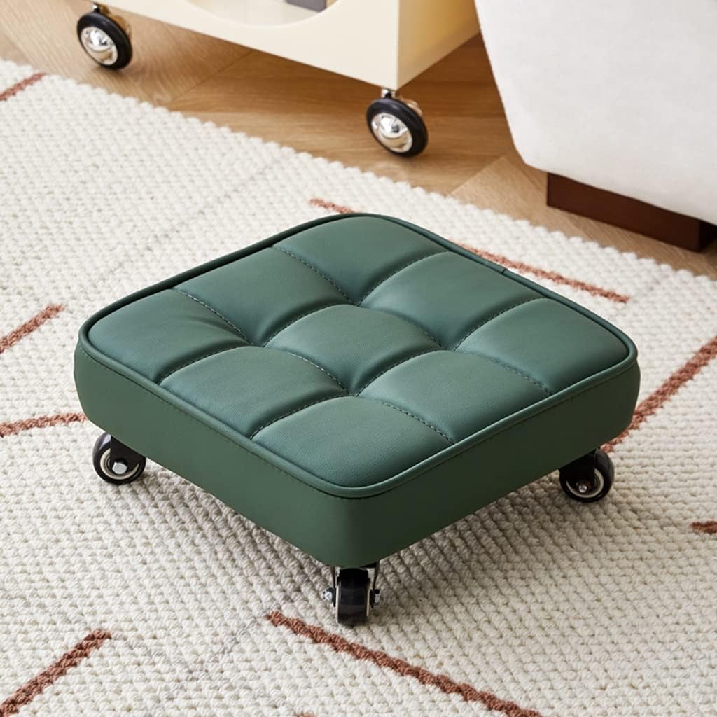 Rotating Low Stool Garage Shop Roller Work Seat, Pneumatic Rolling Stool, Rolling Padded Mechanic Chair, 360 Rotating Leather Cushion, for Home Shop Low Roller Seat