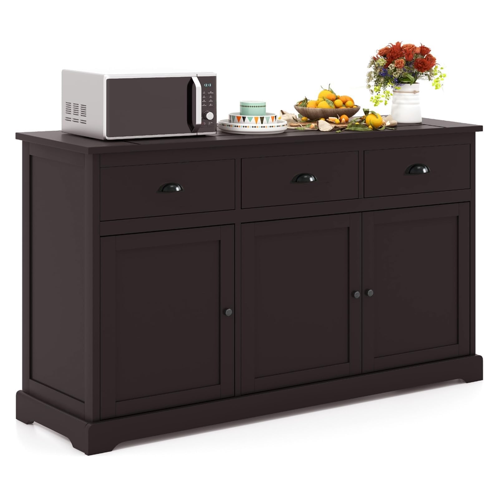 DORTALA Kitchen Buffet Sideboard, Wood Storage Cabinet w/ 3 Drawers and 2 Cupboards, 3 Doors, Morden Entryway Cupboard, Buffet Table for Dining Room,