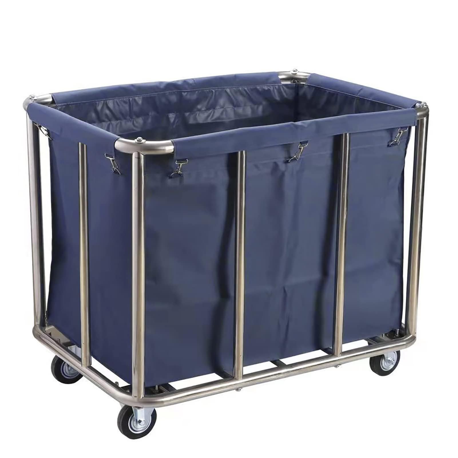JYBNBBE Heavy Duty Laundry Trolley Cart with Removable Canvas Lining, Stainless Steel Hamper and Wheels for Home or Hotel Housekeeping,Blue-10 tubes