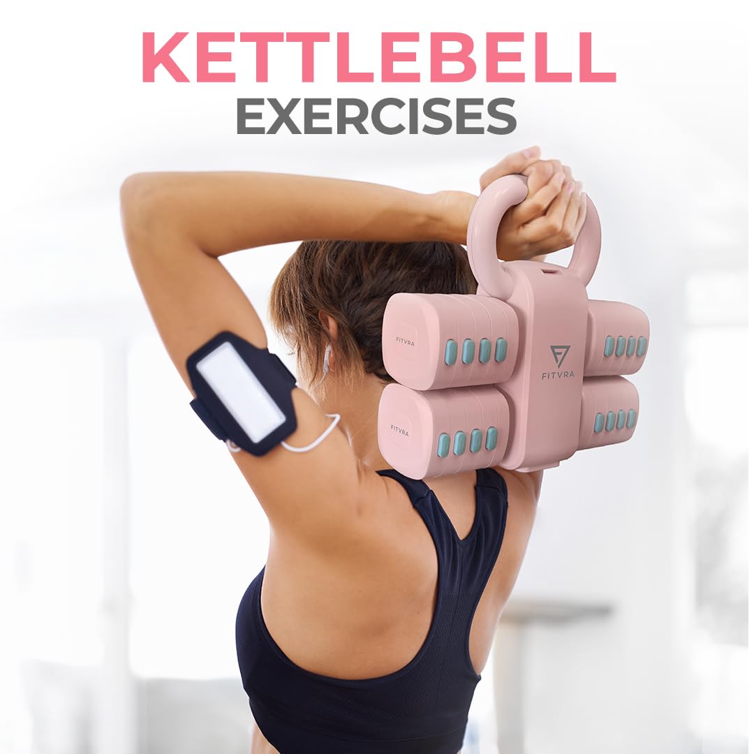 Regulowane hantle 2 w 1 + regulowane hantle kettlebell, zestaw ciężarków dla kobiet, różowy, 1-3 kg i 2,5-6,5 kg, z 3 elastycznymi paskami i prowadnicą