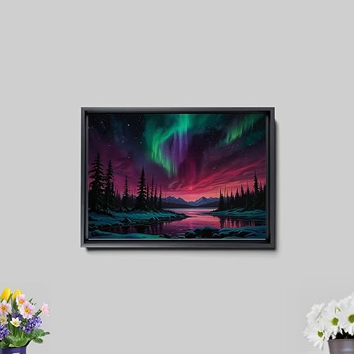 Miniatura 7 de Aurora Borealis, Northern Lights Art, framed canvas print, snow capped mountain landscape art, synthwave vaporwave, Art Decor, Wall
