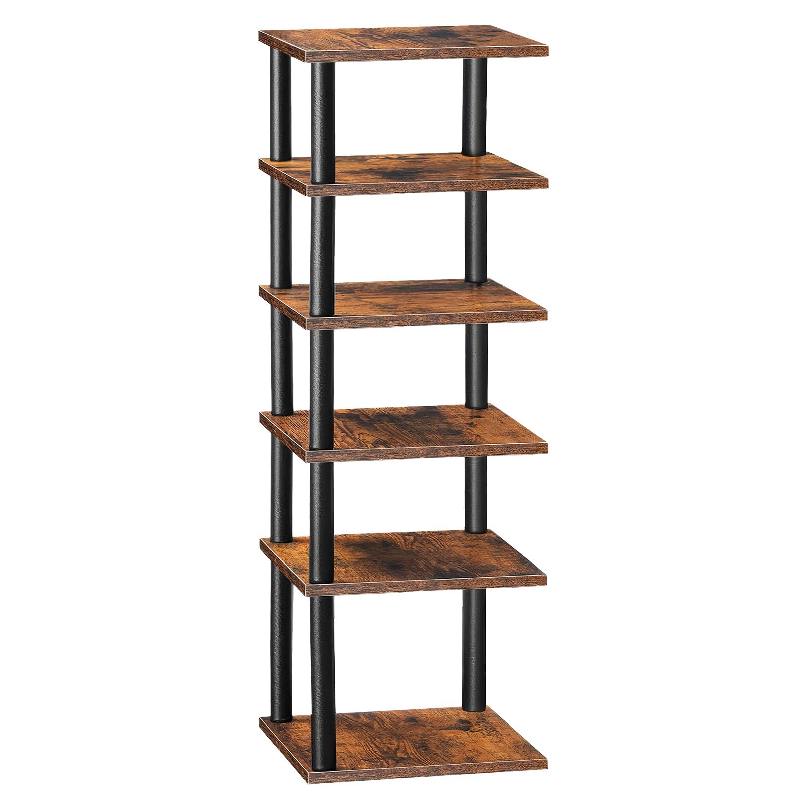 HOOBRO Schuhregal, 6-lagiges Eckschuhregal, schmales Schuhablage, Schuhschrank, Schuhständer, Flur, Schlafzimmer, Dunkelbraun-Schwarz EBF21XJ01