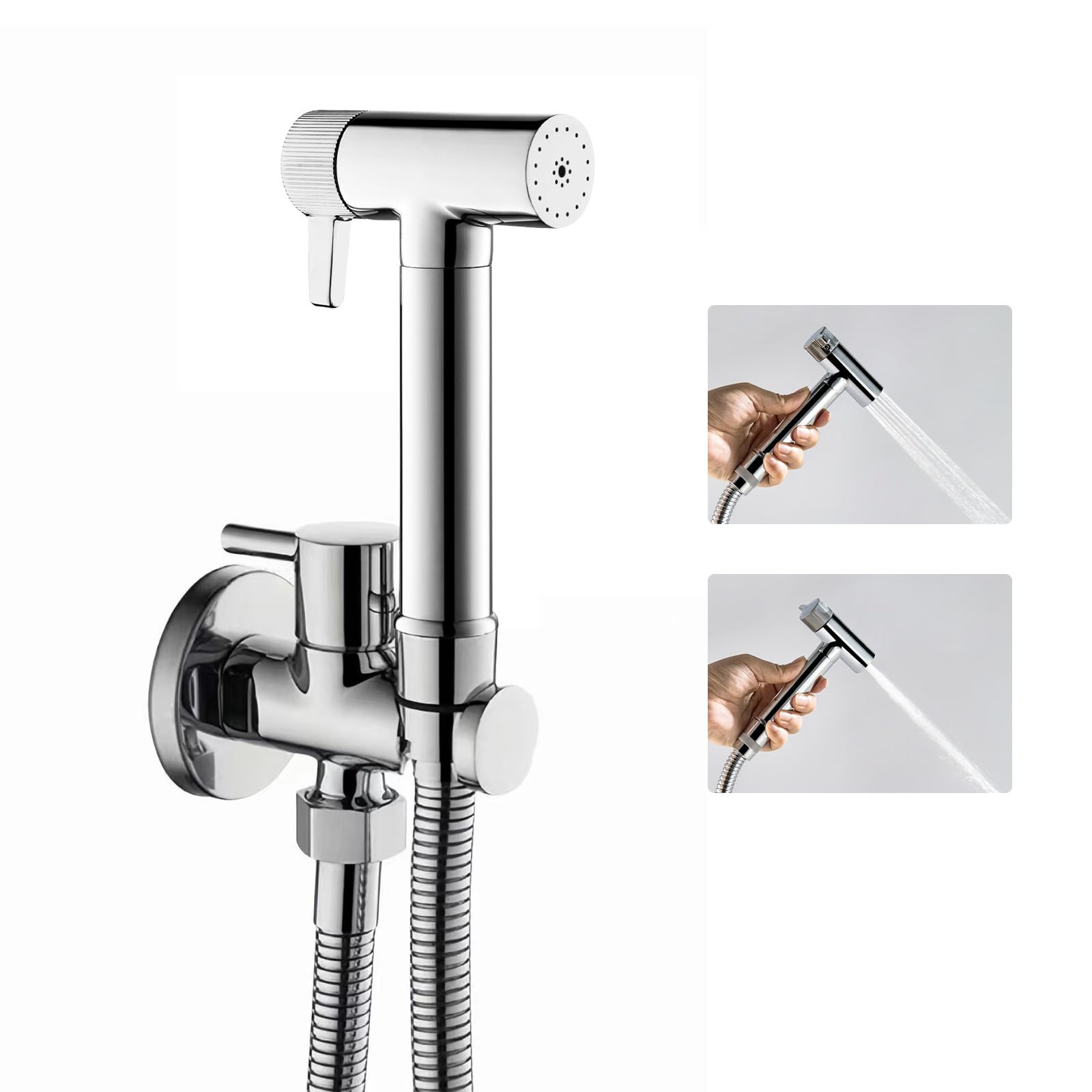 Ducha Higiénica para WC, 2 Tipos de Chorro Pulverizador de Bidé con Soporte et 1.2m Manguera, No es Necesario Presionar, Latón Rociador de Bidé Portátil para Higiene Personal/Limpieza del baño
