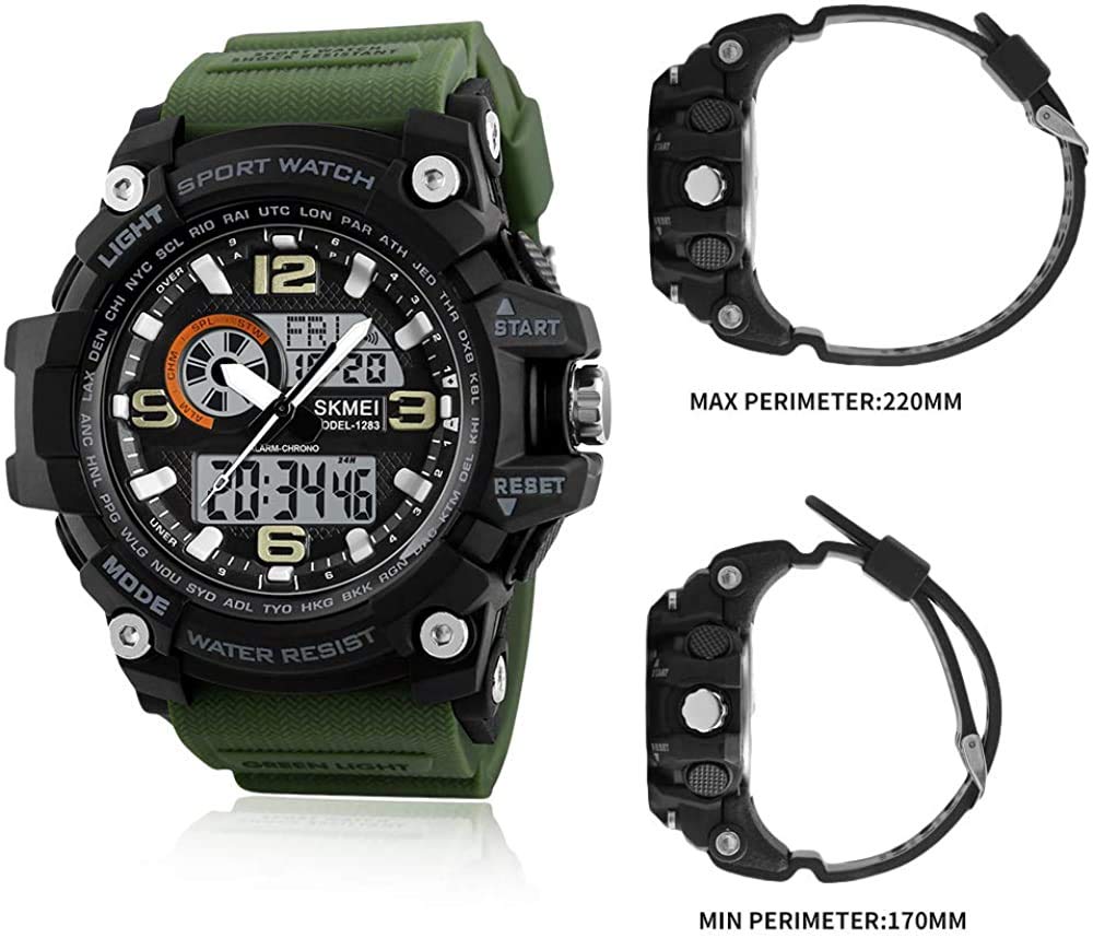 MASTOP Reloj digital para hombre, resistente al agua hasta 50 m, esfera doble, multifunción, analógico, militar, deportes al aire libre, reloj electrónico impermeable